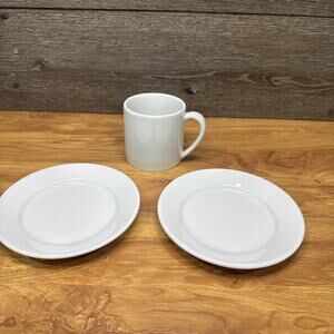 APILCO Classic Whiteware Bistro Coffee Mug & 6-1/4” Bread Plates ~3 Pc